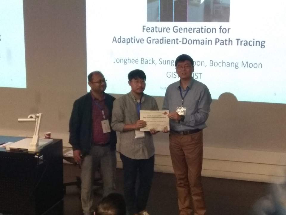 Jonghee presented a rendering paper (collaborated with Prof. Yoon at KAIST) at Pacific Graphics 2018 and our paper received Best Paper Honorable Mention award
